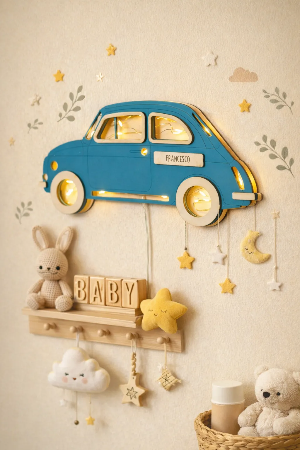 Lampada Fiat 500 in Legno personalizzabile