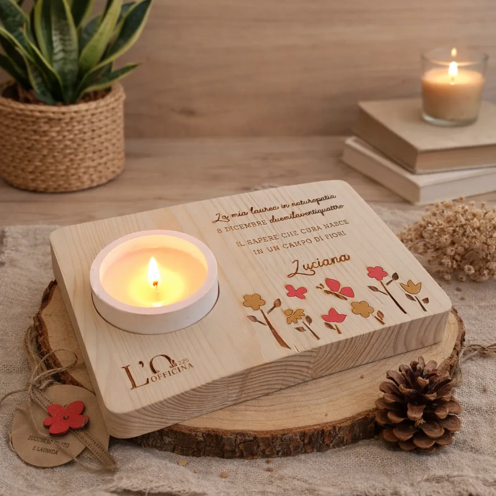 Tavoletta in legno personalizzata con candela in ceramica personalizzabile