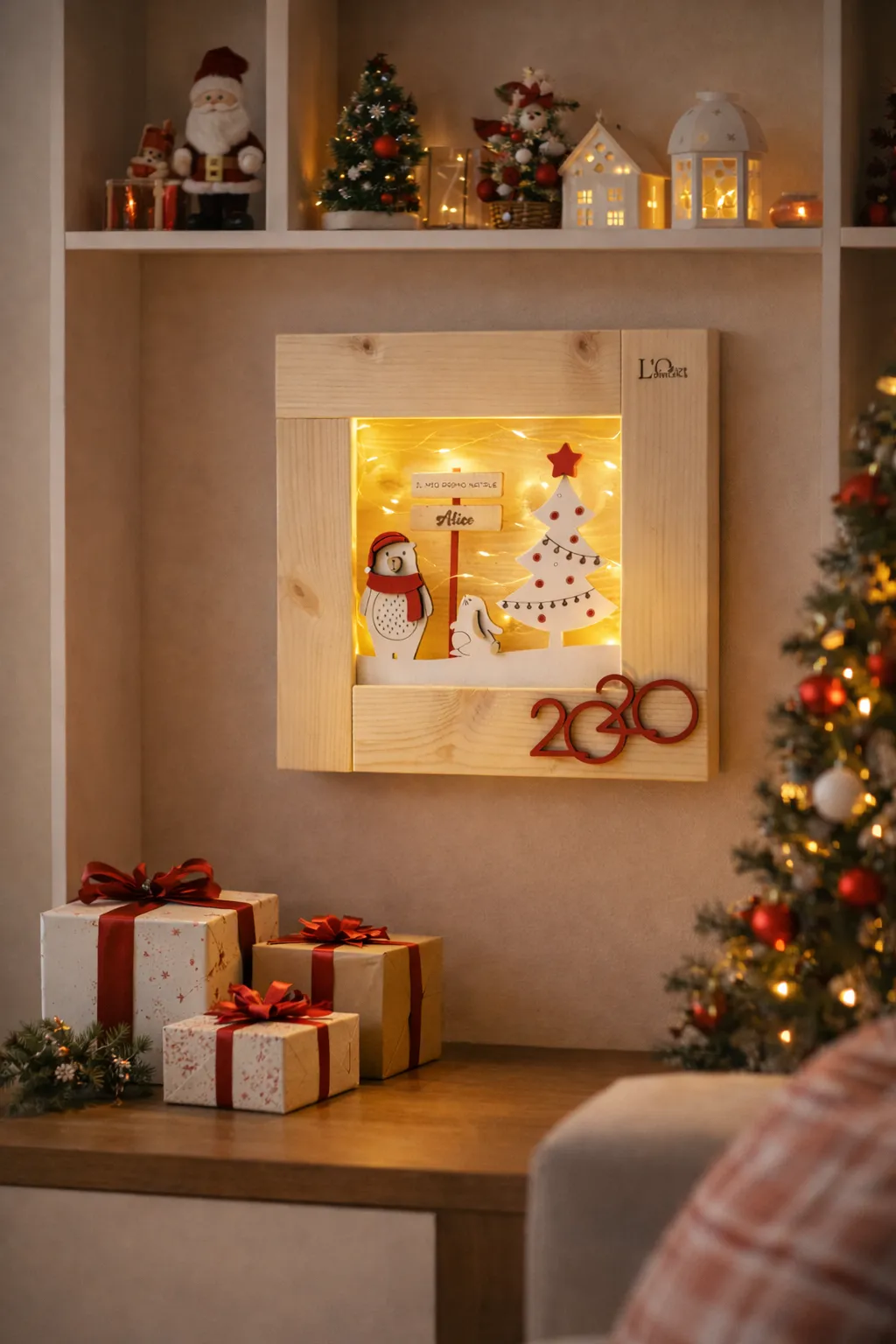 Quadro Luminoso Natale in Legno personalizzabile